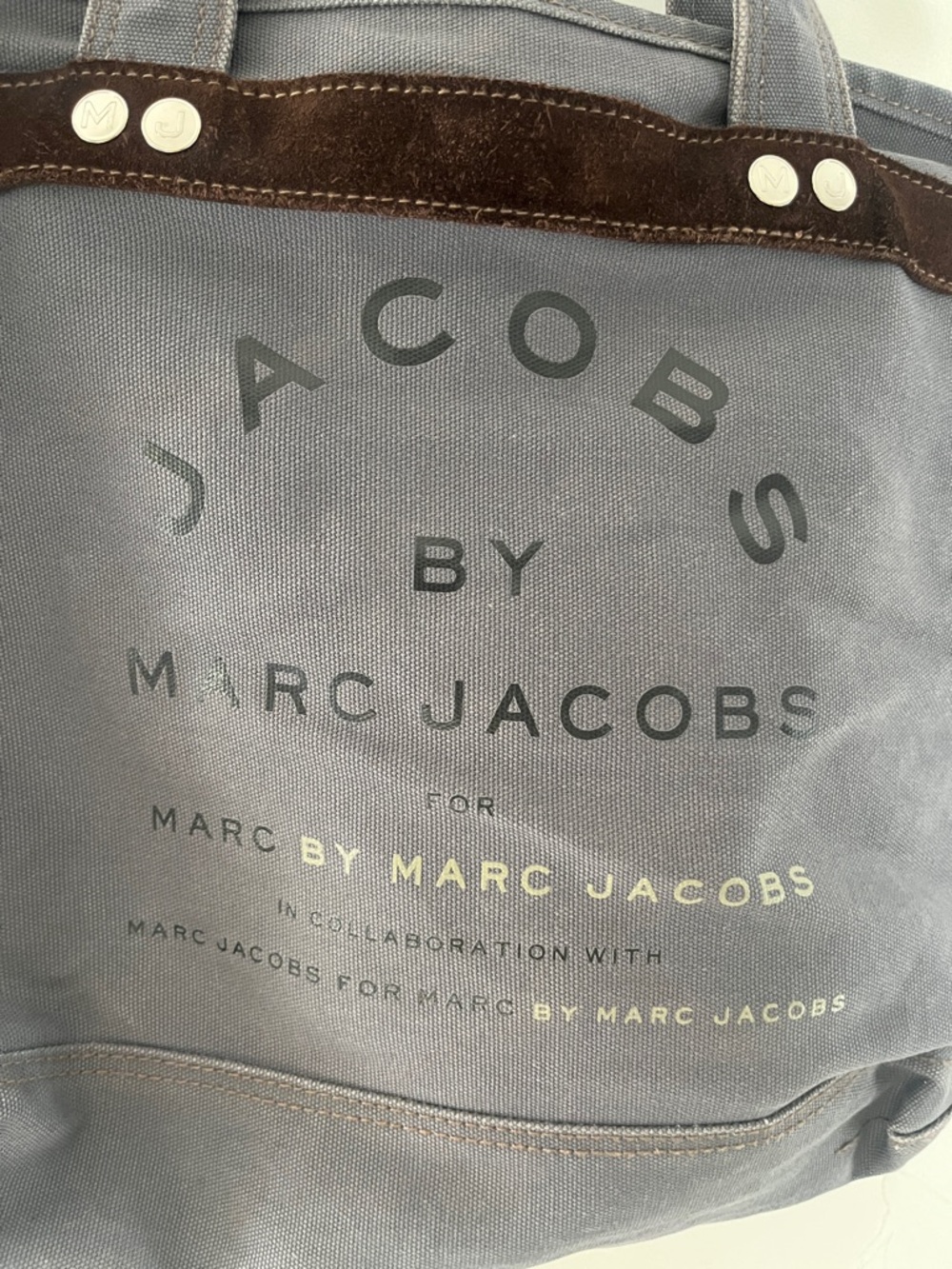 Y2K Marc By Marc Jacobs Gray Canvas Tote with Brown Suede Trim vintage - Picture 2 of 4